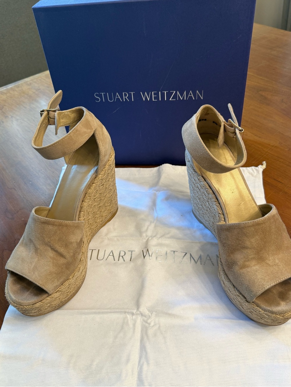 Stuart Weitzman SOJOJUTE Mojave Suede Ankle-Strap Espadrille Wedges